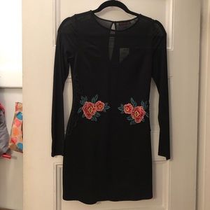 black homecoming mesh dress w/ embroidered flowers